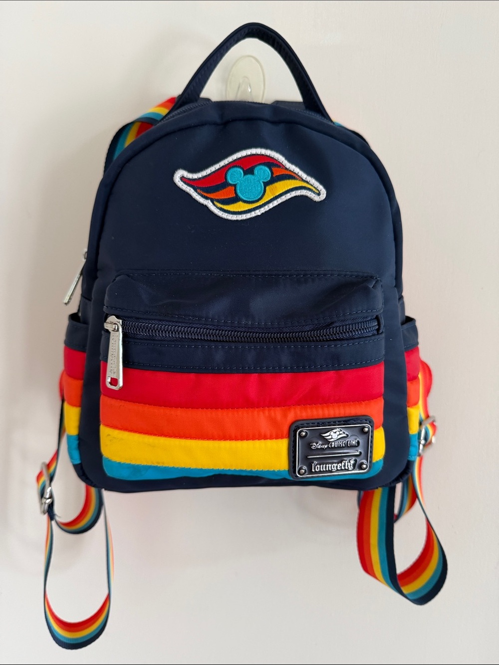 Disney Cruise Line Loungefly Small Navy Backpack Bag with Rainbow Stripes